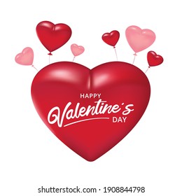 Valentine's Day with 3d hearts balloon. Vector illustration