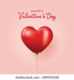 Valentines day 3d hearts. Cute love banner, romantic greeting card happy valentines day wishes text, red heart balloons vector concept