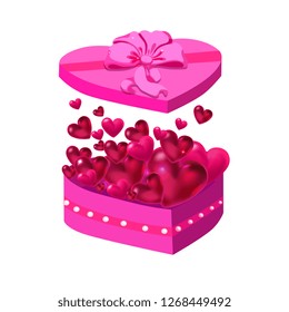 Valentine's day, 3D hearts fly out of the box, lettering, white background vector