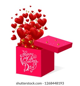 Valentine's day, 3D hearts out of the box, lettering, white background vector