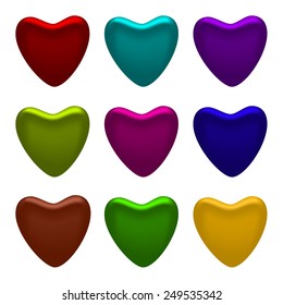 Valentines Day. 3D Hearts Vector Illustration. 