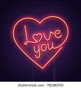 Valentine's day. 3d neon sign. Realistic neon sign. Love day banner, logo, emblem and label. Bright signboard, light banner.  