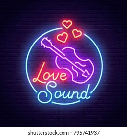 Valentine's day. 3d neon sign. Realistic neon sign. Love Sound banner, logo, emblem and label. Bright signboard, light banner.  