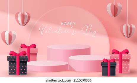 Valentine's day 3D podium product presentation for banner, advertising, and business. vector illustration