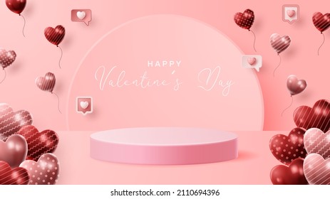 Valentine's day 3D podium product presentation for banner, advertising, and business. vector illustration