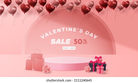 Valentine's day 3D podium product presentation for banner, advertising, and business. vector illustration