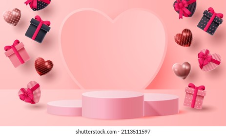 Valentine's day 3D podium product presentation for banner, advertising, and business. vector illustration