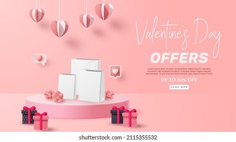 Valentine's day 3D podium product presentation for banner, advertising, and business. vector illustration