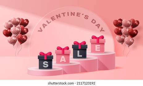 Valentine's day 3D podium product presentation for banner, advertising, and business. vector illustration