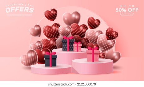 Valentine's day 3D podium product presentation for banner, advertising, and business. vector illustration