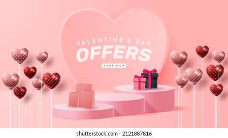 Valentine's day 3D podium product presentation for banner, advertising, and business. vector illustration