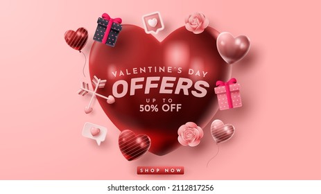 Valentine's day 3D product presentation for banner, advertising, and business. vector illustration