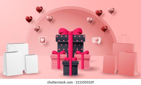 Valentine's day 3D product presentation for banner, advertising, and business. vector illustration