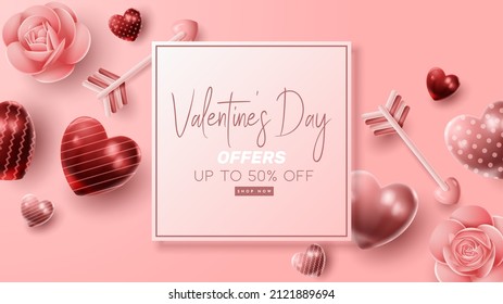 Valentine's day 3D product presentation for banner, advertising, and business. vector illustration