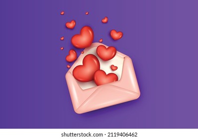 Valentines day, 3d red and pink  hearts, gift box, love icon, love time, romantic background, creative banner, web poster, greeting cards. Vector illustration