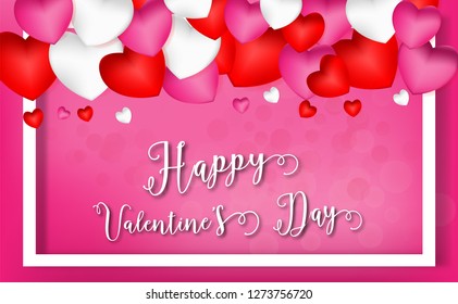 valentines day. 3d Red,pink,white hearts and happy valentines day text background .clip art design.for greetings card, love,wedding,flyers, invitation,brochure, banners.vector illustration