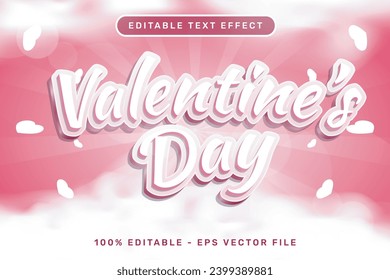 efecto de texto 3d de día de San Valentín y efecto de texto editable con fondo rosa e ilustración de nube