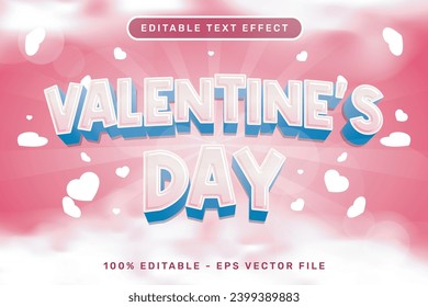 efecto de texto 3d de día de San Valentín y efecto de texto editable con fondo rosa e ilustración de nube