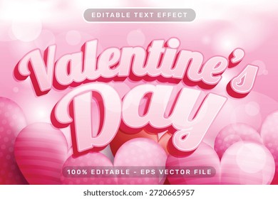 Día de San Valentín efecto de texto 3d y efecto de texto editable con fondo rosa e ilustración de nube