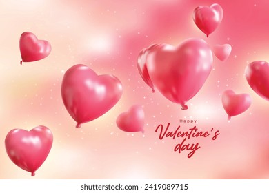 Valentine's Day 3D vector shape, lifelike heart vector, enchanting pink background, creatively captivating poster design