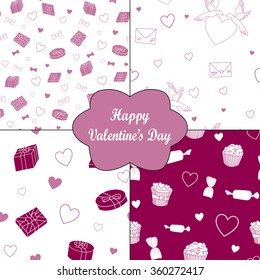 Valentine's day, 4 vector seamless patterns.