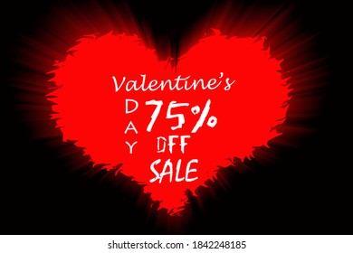 valentines day 75% off sale label banner in red heart background