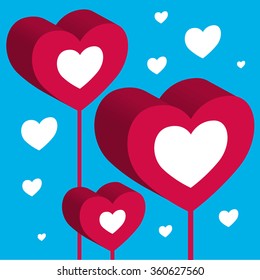 Valentine's day abstract background with 3d hearts.Vector background. Illustration for greeting cards, invitations, print.