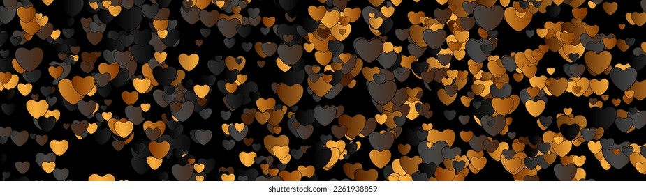 Valentines Day abstract background with black and golden hearts. Greeting card retro vector banner design