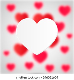 Valentine's day abstract background with blurred hearts and place for text, vector illustration