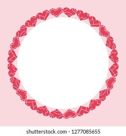 Valentine's day abstract background with broken hearts. Round decorative frame. Vector illustration. EPS10