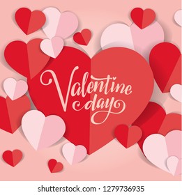 Valentine's day abstract background with cut paper heart. Vector illustration