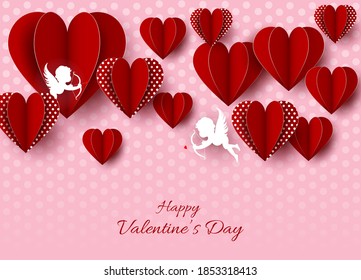 Fondo abstracto del día de San Valentín con corazones de papel cortado