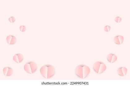 Valentine's day abstract background with cut paper hearts in soft pastel colors