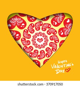 Valentine's day abstract background with cut paper heart. Vector illustration