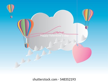 Valentine's day abstract background with cut paper heart. paper art style , Vector illustration