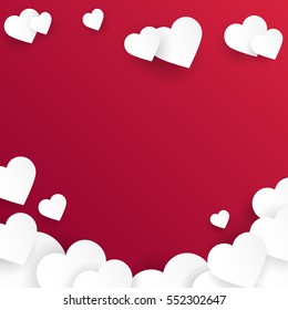 Valentine's day abstract background with cut paper hearts. Vector illustration