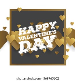 Valentine's day abstract background with cut paper golden heart. Vector illustration