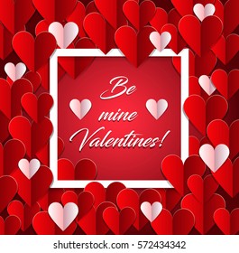 Valentine's day abstract background with cut paper heart. Vector illustration