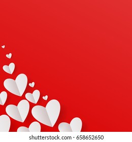 Valentine's day abstract background with cut paper hearts. Vector illustration