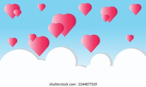 El pasado abstracto del día de San Valentín con un corazón adorable. Ilustración vectorial. Antecedentes del día de San Valentín con exposición de productos, Corazón rosa y Nubes.