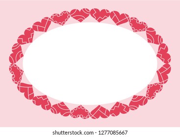 Valentine's day abstract background with decorative broken hearts. Oval decorative frame. Vector illustration. EPS10