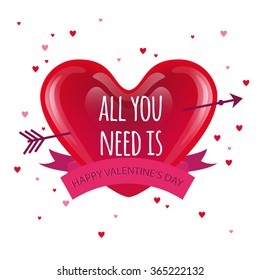 Valentine's day abstract background or design for card. Realistic heart on  a white background. All you need is love. Vector illustration
