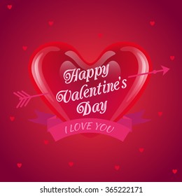 Valentine's day abstract background or design for card. Realistic heart on a bright red background. Happy Valentine's Day. Vector illustration