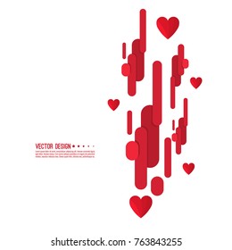 Valentine's day abstract background with dynamic vertical strip and cut paper hearts. 