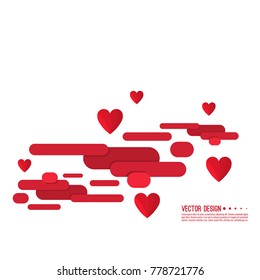 Valentine's day abstract background with dynamic horizontal strip and cut paper hearts. 