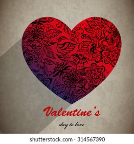 Valentine's day abstract background with floral heart. Vector illustration