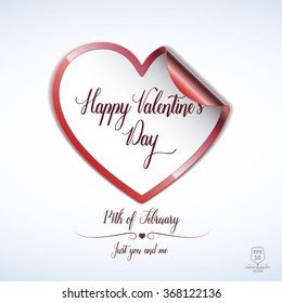Valentine's day abstract background with glossy cut paper heart. Vector illustration.