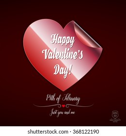 Valentine's day abstract background with glossy cut paper heart. Vector illustration.