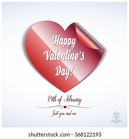 Valentine's day abstract background with glossy cut paper heart. Vector illustration.