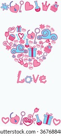 Valentines Day Abstract Background Hand Draw Vertical Banner Sketch Doodle Heart Shape Vector Illustration